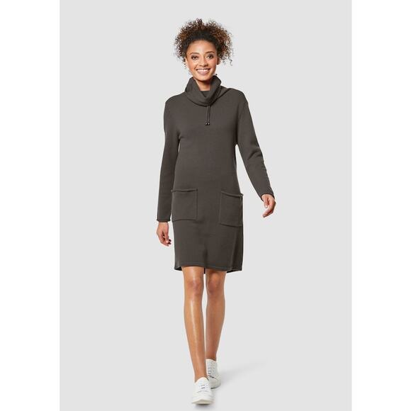 Madeleine Knitted Dress with Wide Turtleneck Virgin Wool Cashmere Sage Green 6 8 - Picture 4 of 12